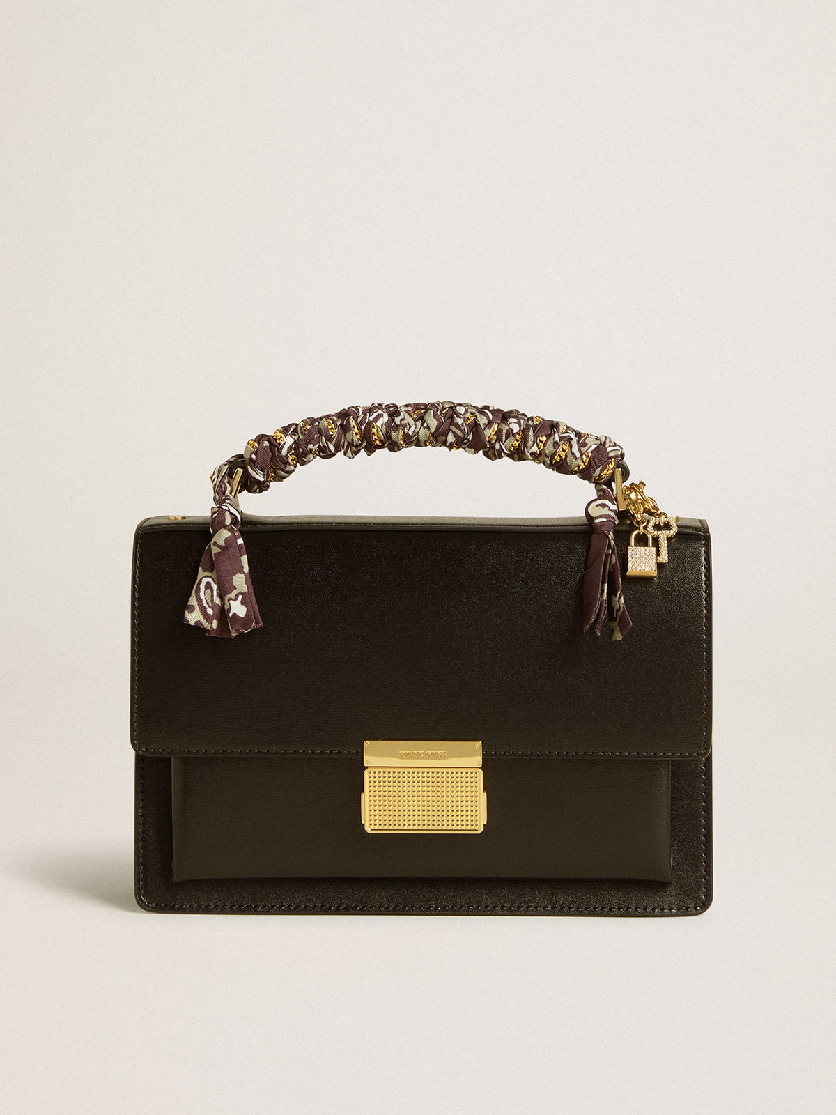 Golden Goose Venezia Bag in black boarded leather with scarf and double charm