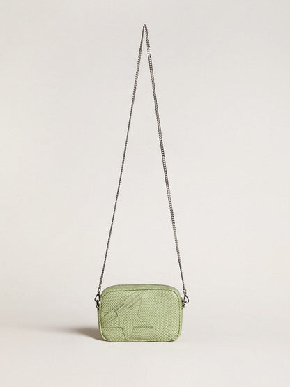 Golden Goose Mini Star Bag in light green snake-print leather