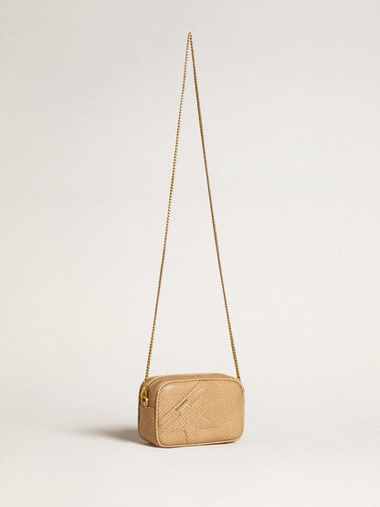 Golden Goose Mini Star Bag in beige snake-print leather