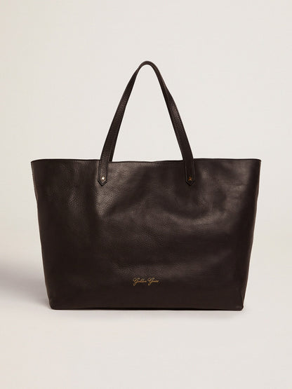 Golden Goose Pasadena Bag in black hammered leather with gold logo on the front