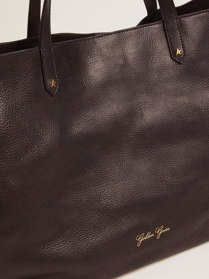Golden Goose Pasadena Bag in black hammered leather with gold logo on the front