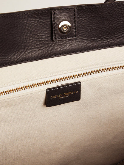 Golden Goose Pasadena Bag in black hammered leather with gold logo on the front
