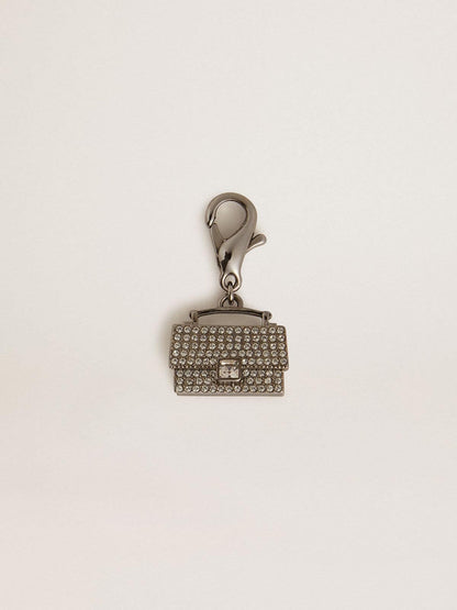 Golden Goose Purse-shaped charm in silver-colored brass with crystals