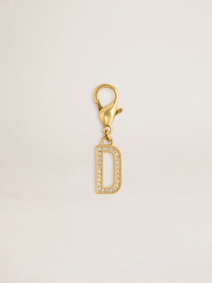 Golden Goose Letter D charm in gold-colored brass with crystals