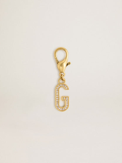Golden Goose Letter G charm in gold-colored brass with crystals