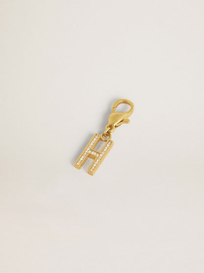 Golden Goose Letter H charm in gold-colored brass with crystals