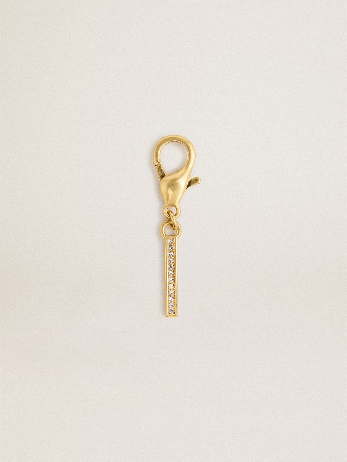 Golden Goose Letter I charm in gold-colored brass with crystals