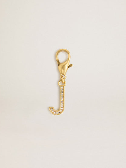 Golden Goose Letter J charm in gold-colored brass with crystals