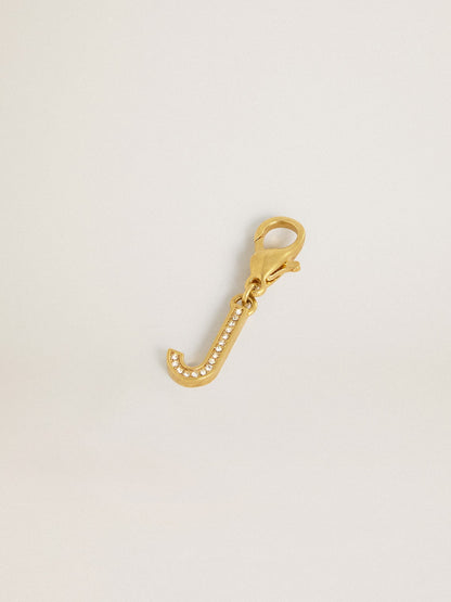 Golden Goose Letter J charm in gold-colored brass with crystals