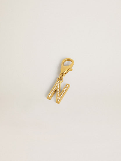 Golden Goose Letter N charm in gold-colored brass with crystals