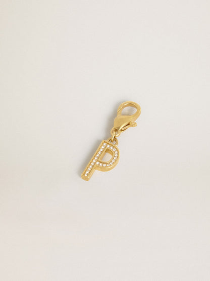Golden Goose Letter P charm in gold-colored brass with crystals