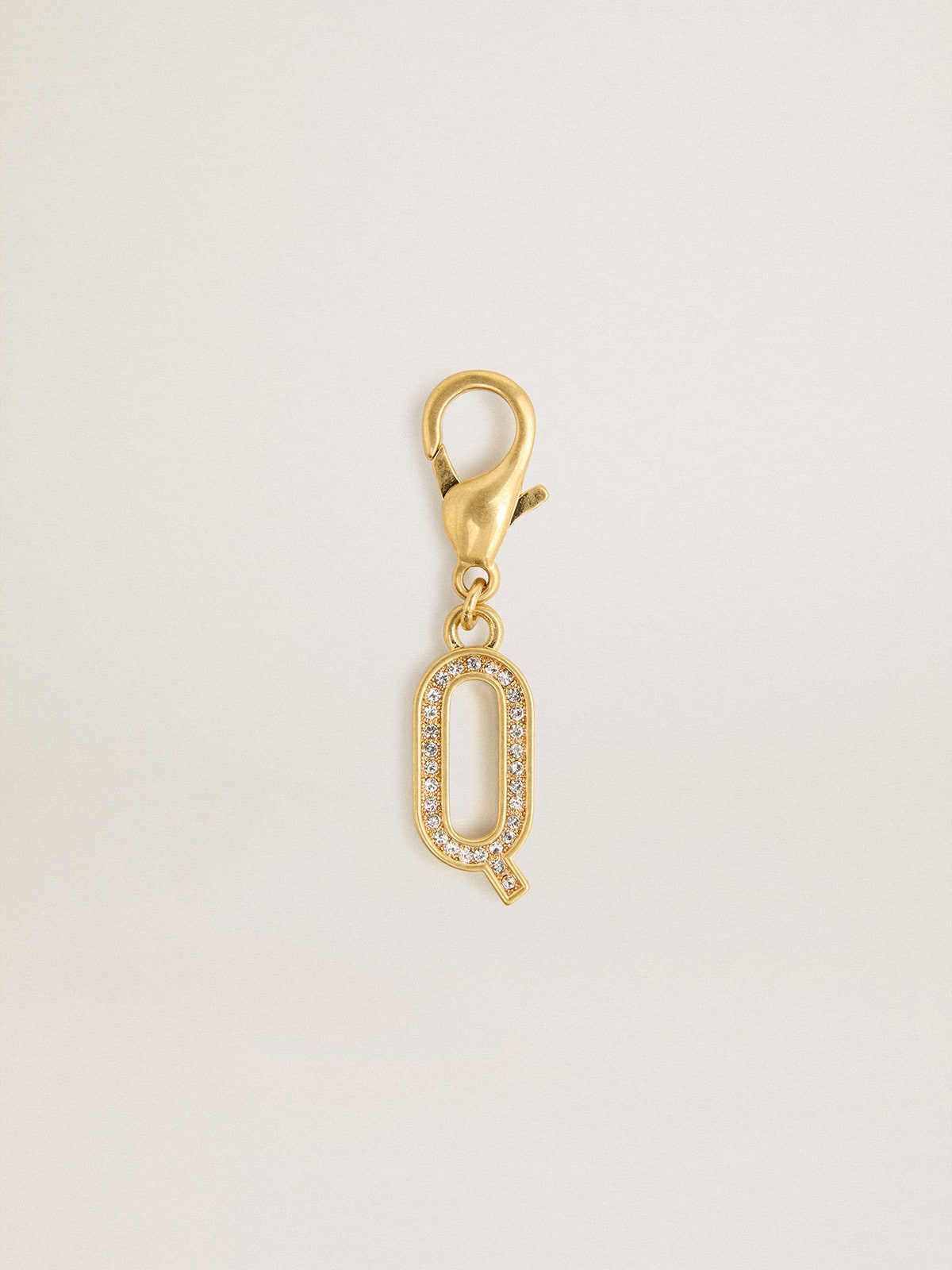 Golden Goose Letter Q charm in gold-colored brass with crystals