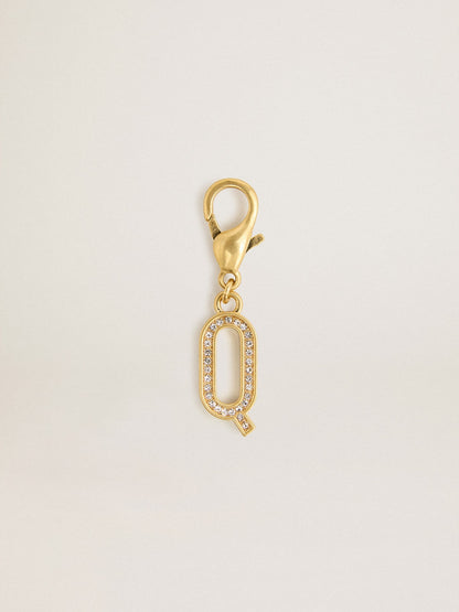 Golden Goose Letter Q charm in gold-colored brass with crystals