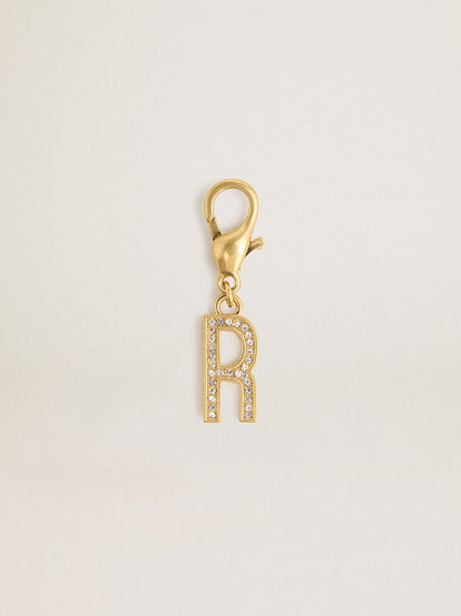 Golden Goose Letter R charm in gold-colored brass with crystals