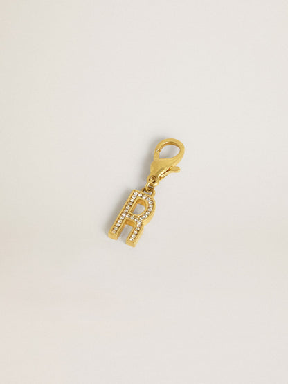 Golden Goose Letter R charm in gold-colored brass with crystals