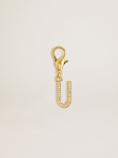 Golden Goose Letter U charm in gold-colored brass with crystals