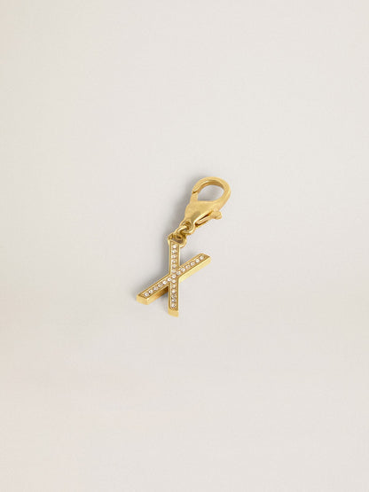 Golden Goose Letter X charm in gold-colored brass with crystals
