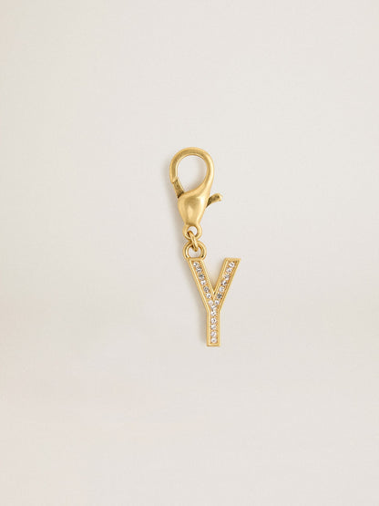 Golden Goose Letter Y charm in gold-colored brass with crystals