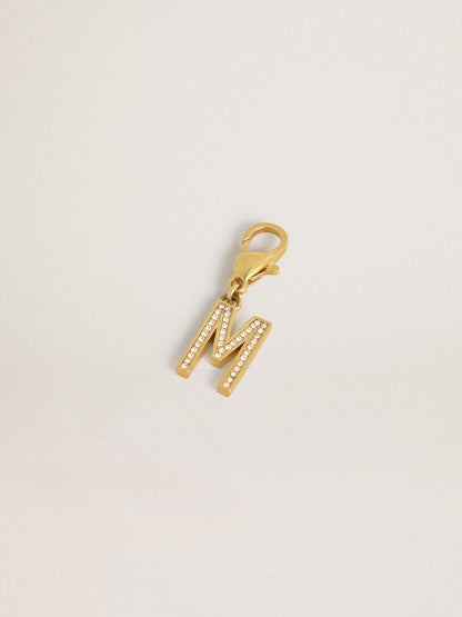 Golden Goose Letter M charm in gold-colored brass with crystals