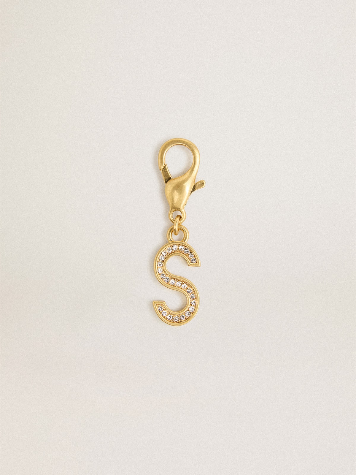 Golden Goose Letter S charm in gold-colored brass with crystals