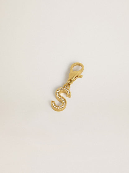 Golden Goose Letter S charm in gold-colored brass with crystals