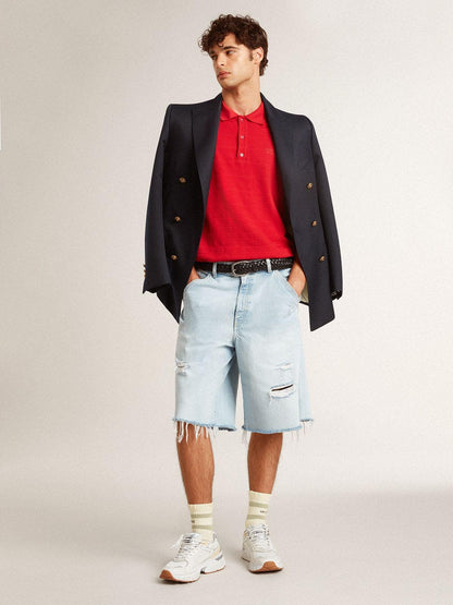 Golden Goose Worn-white socks with distressed details and sage-green stripes