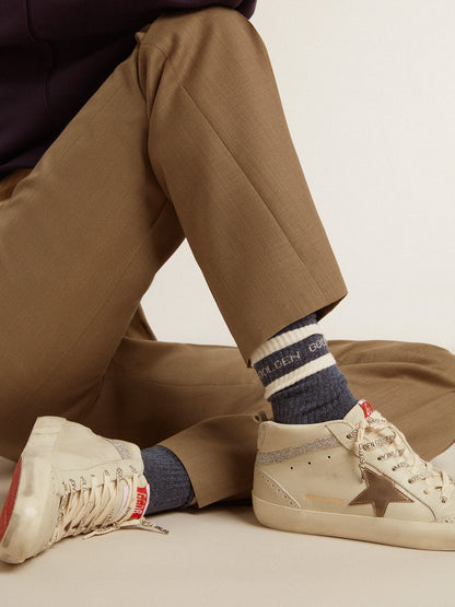 Golden Goose Blue socks with contrasting white stripes and white logo