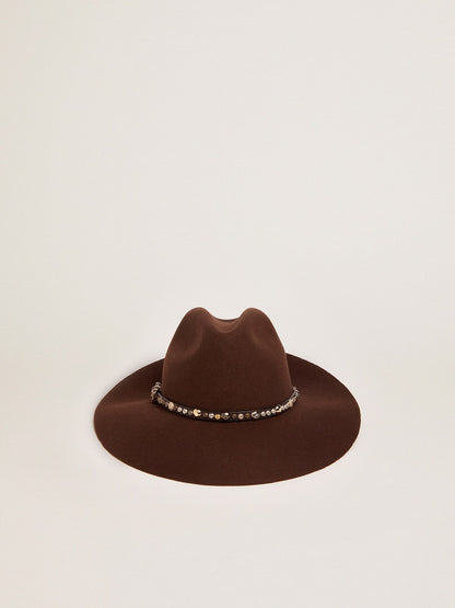 Golden Goose Women’s studded brown Fedora hat | Golden Goose