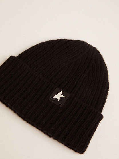 Golden Goose Black wool beanie with white star