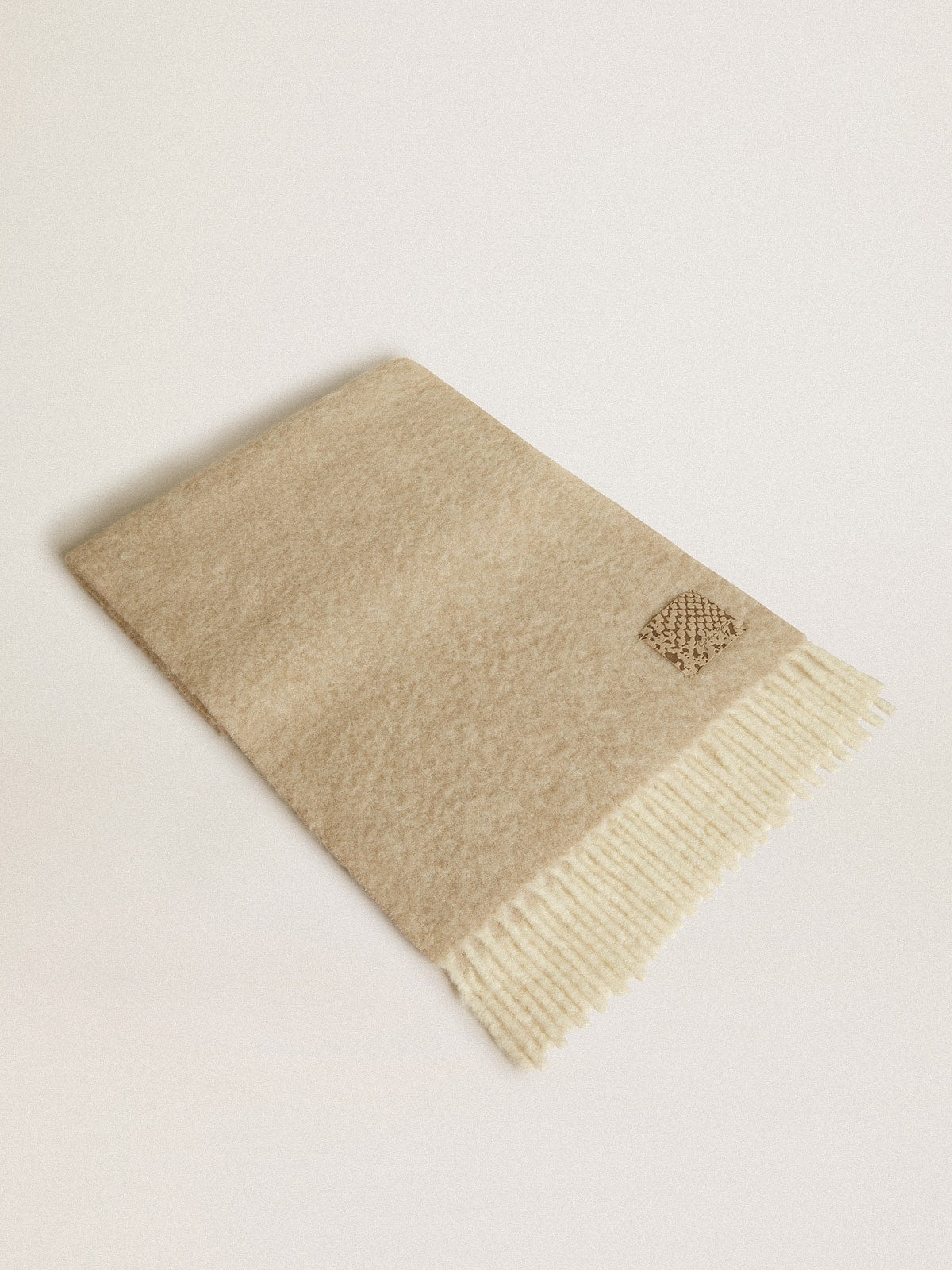 Golden Goose CNY scarf in beige alpaca wool with fringe