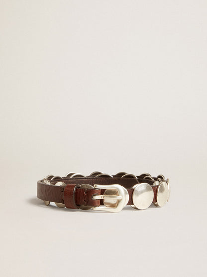 Golden Goose Trinidad thin belt in dark brown leather with silver studs