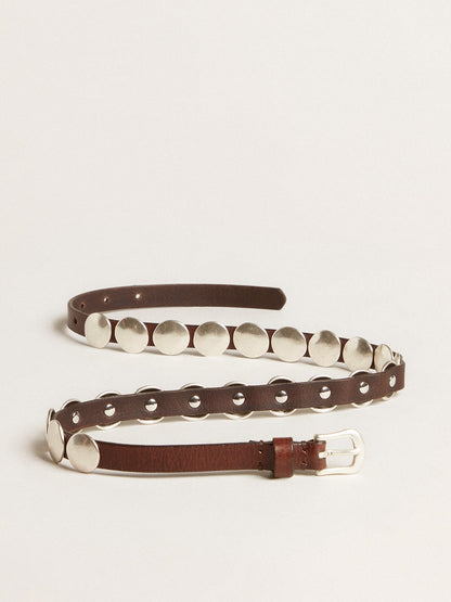 Golden Goose Trinidad thin belt in dark brown leather with silver studs