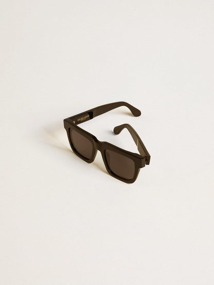 Golden Goose Square-style Jamie sunglasses with black frame and gold logo