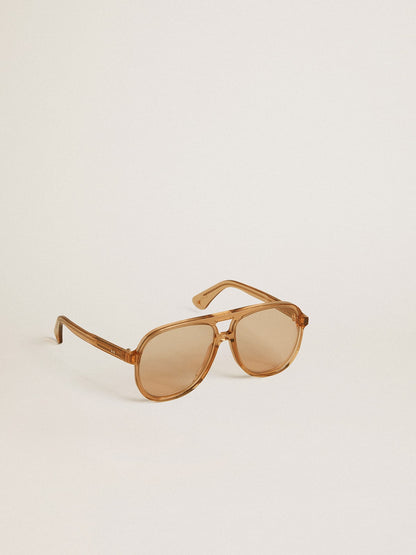 Golden Goose Aviator style sunglasses with honey-colored frame and lenses