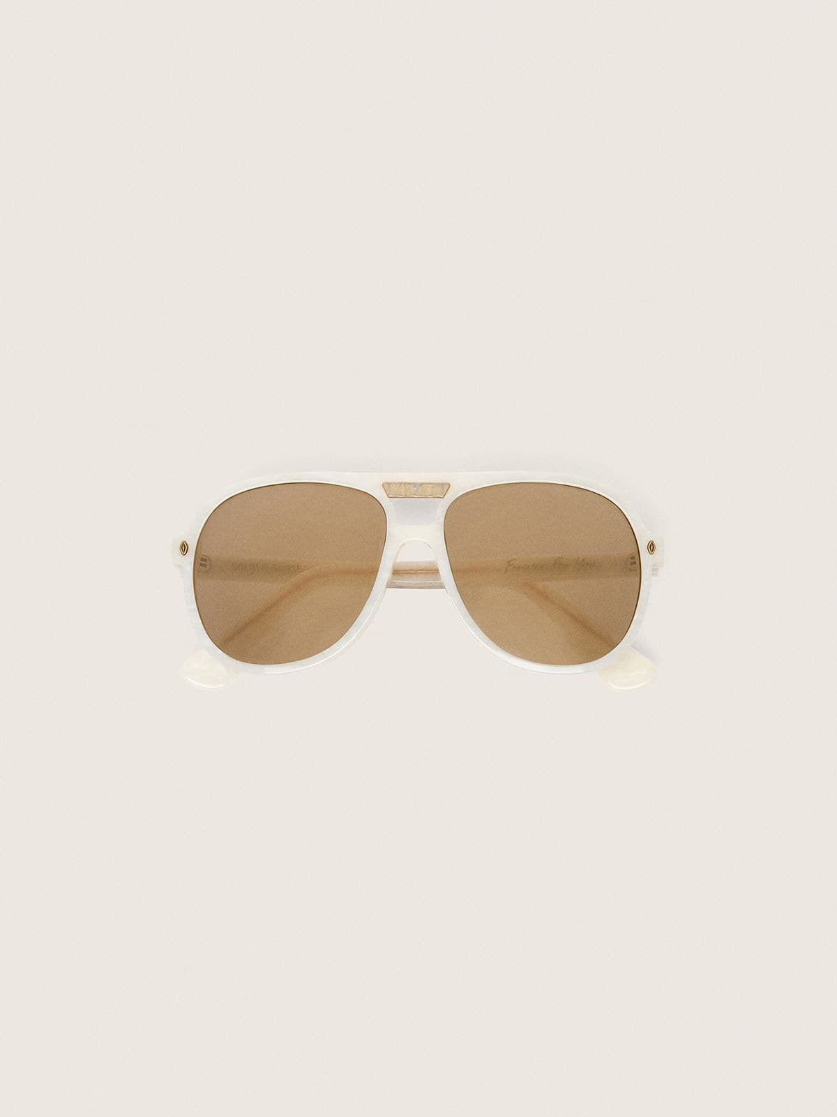 Golden Goose Charlie aviator sunglasses with pearl white frame and gold lenses