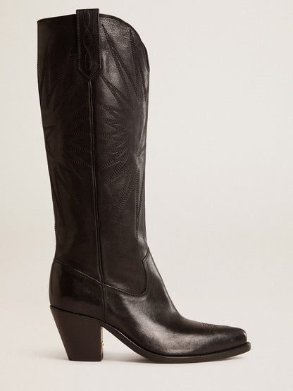 Golden Goose Women's Wish Star boots in black leather with star embroidery
