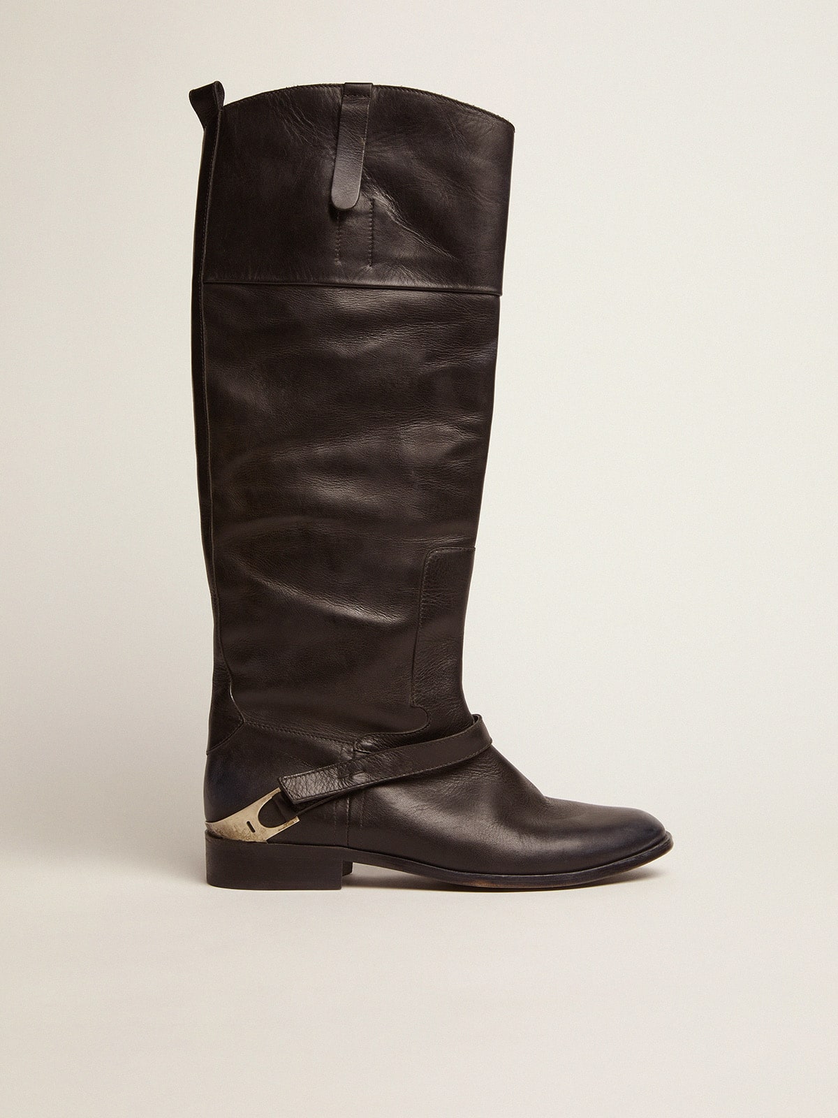 Golden Goose Women's black leather boots with clamp on the heel