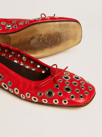 Golden Goose Amy ballet flats in red nappa leather with silver colored studs