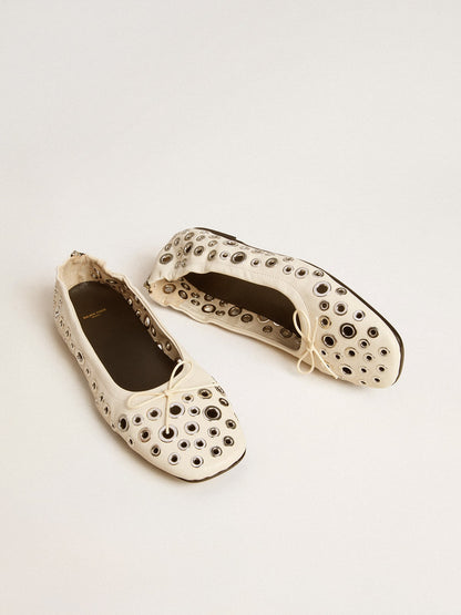 Golden Goose Amy ballet flats in white nappa leather with silver colored studs