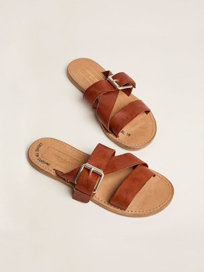 Golden Goose Margaret flat sandals in resin-coated leather