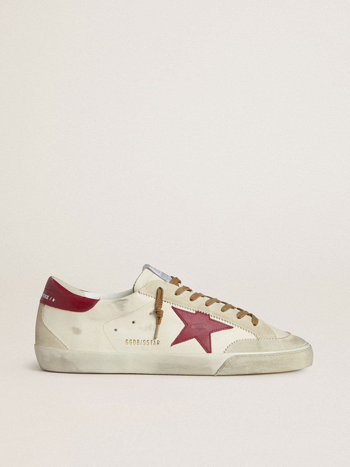Golden Goose Men's Super-Star with red leather star and beige suede inserts