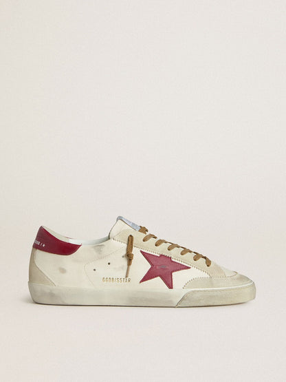 Golden Goose Men's Super-Star with red leather star and beige suede inserts