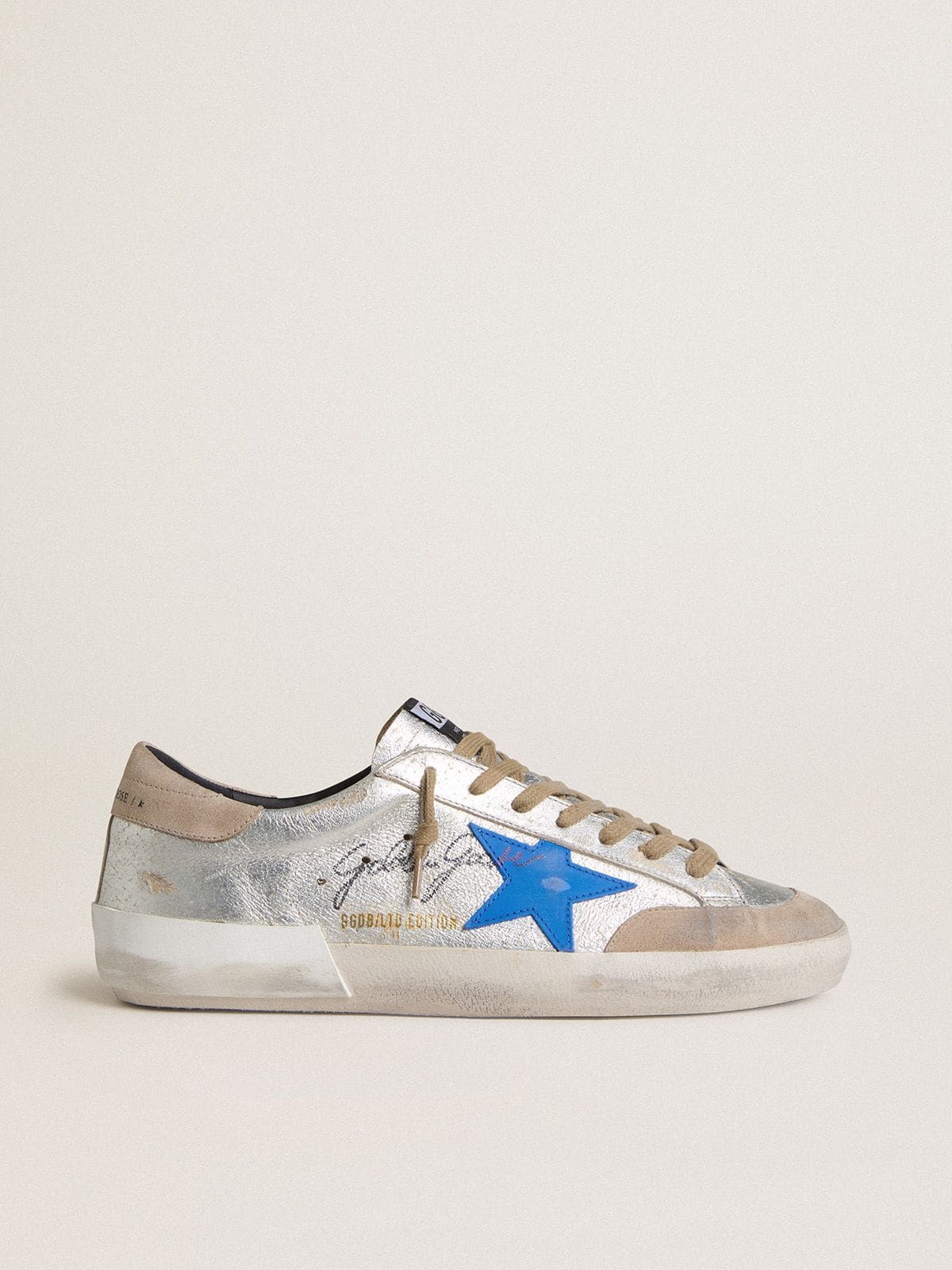 Golden Goose Men's Super-Star LTD in silver metallic suede with leather star and suede heel tab
