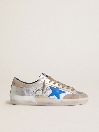 Golden Goose Men's Super-Star LTD in silver metallic suede with leather star and suede heel tab