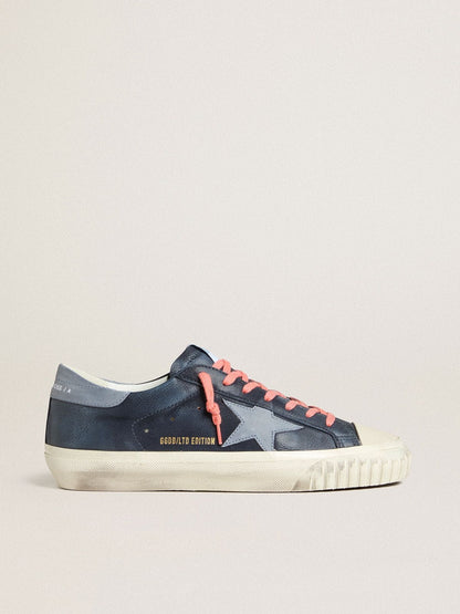 Golden Goose Super-Star in navy-blue leather with light blue leather star and heel tab