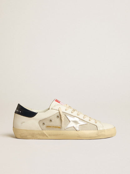 Golden Goose Men's Super-Star LTD in mesh and leather with silver star and blue heel tab
