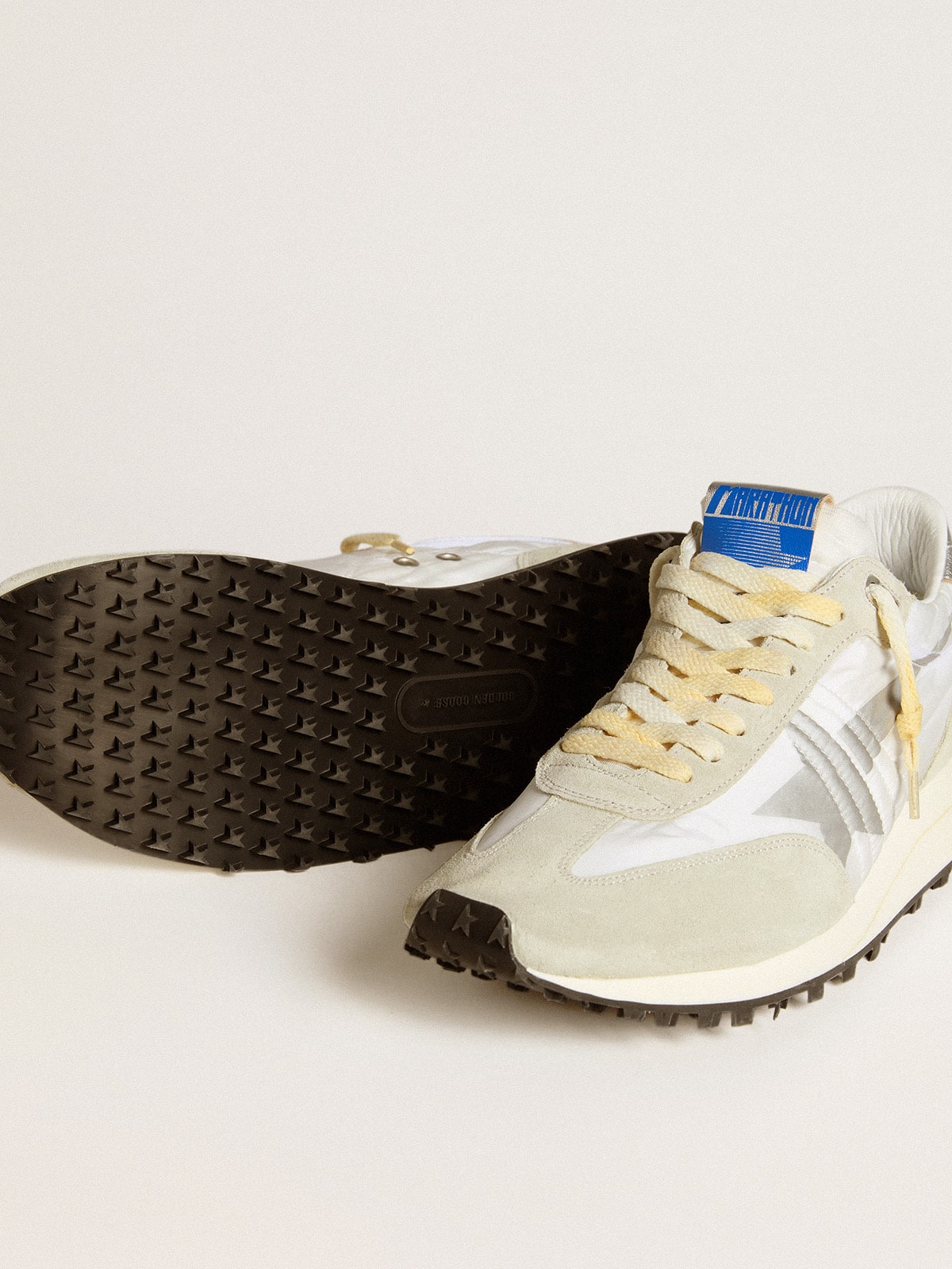 Golden Goose Men’s Marathon with white nylon upper and silver star