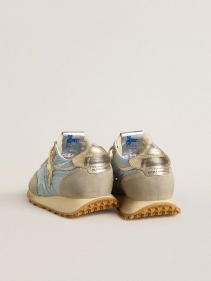 Golden Goose Men’s Marathon with light blue nylon upper and pastel blue star