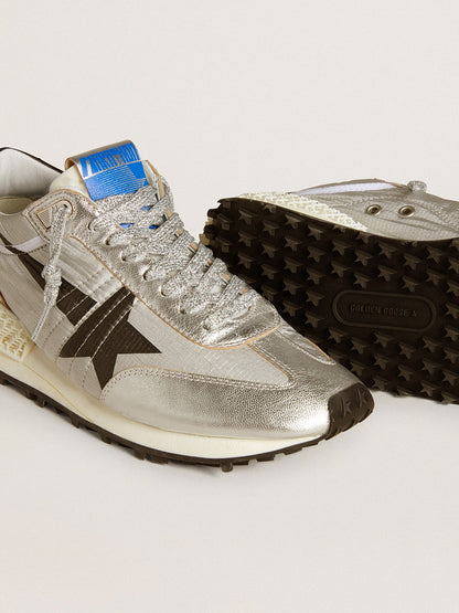 Golden Goose Men’s Marathon with silver ripstop nylon upper and black star