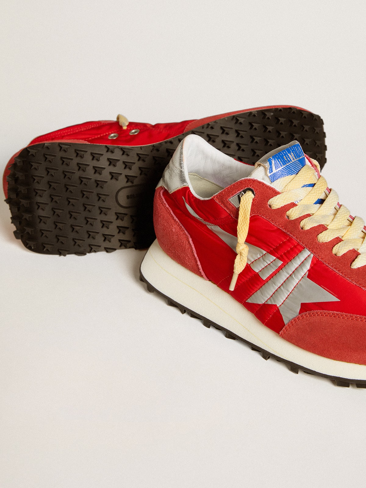 Golden Goose Men’s Marathon with red nylon upper and silver star